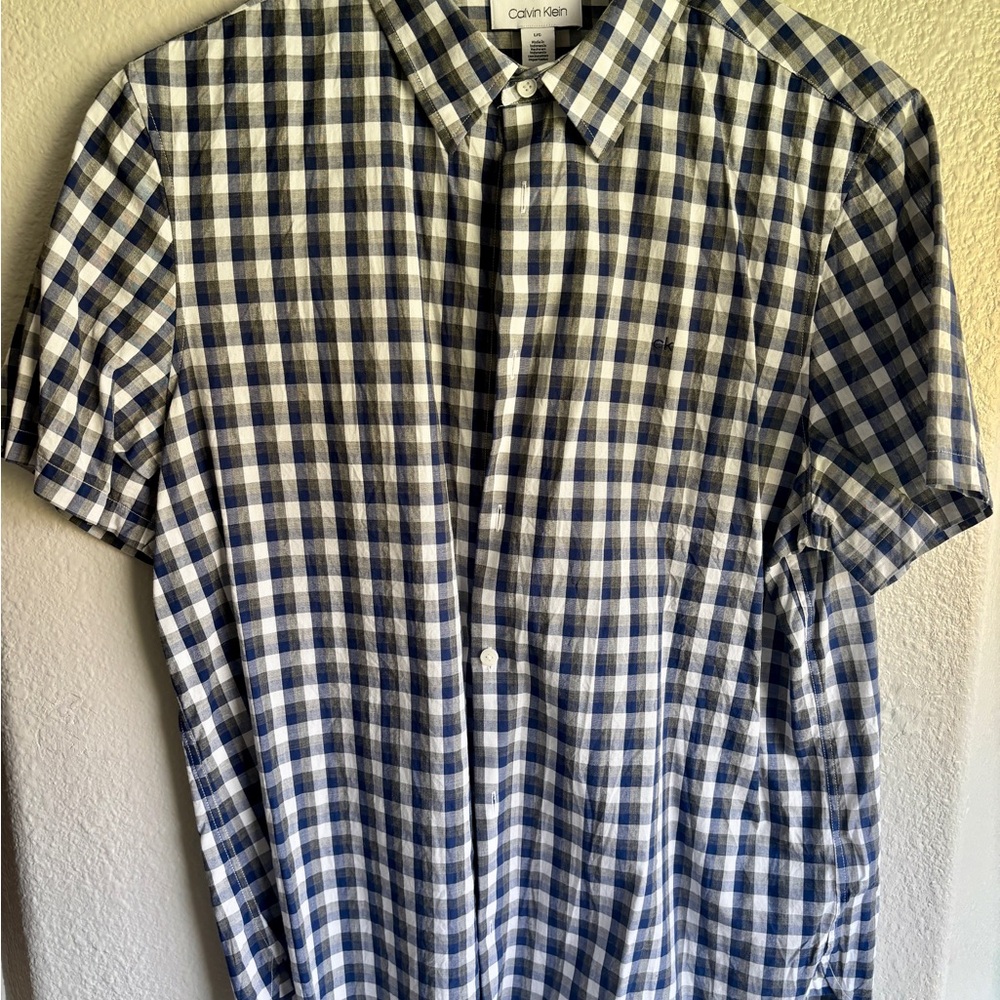 Calvin Klein Men's Navy and White Plaid Shirt